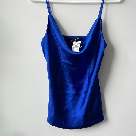 NWT Blue satin camisole heavy quality cowl neck fitted waisted stunning navy - Picture 2 of 9